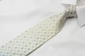 Indian Homme Rhinestone Necktie Blue Geometric Design On White With Sparkles