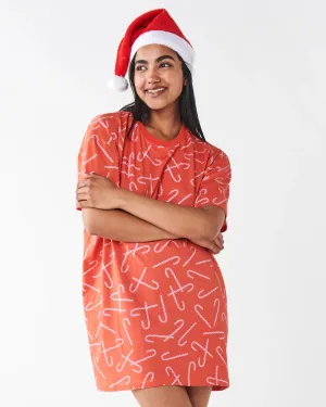 Kip & Co Candy Cane Red Organic Cotton Over T-Shirt Nightie