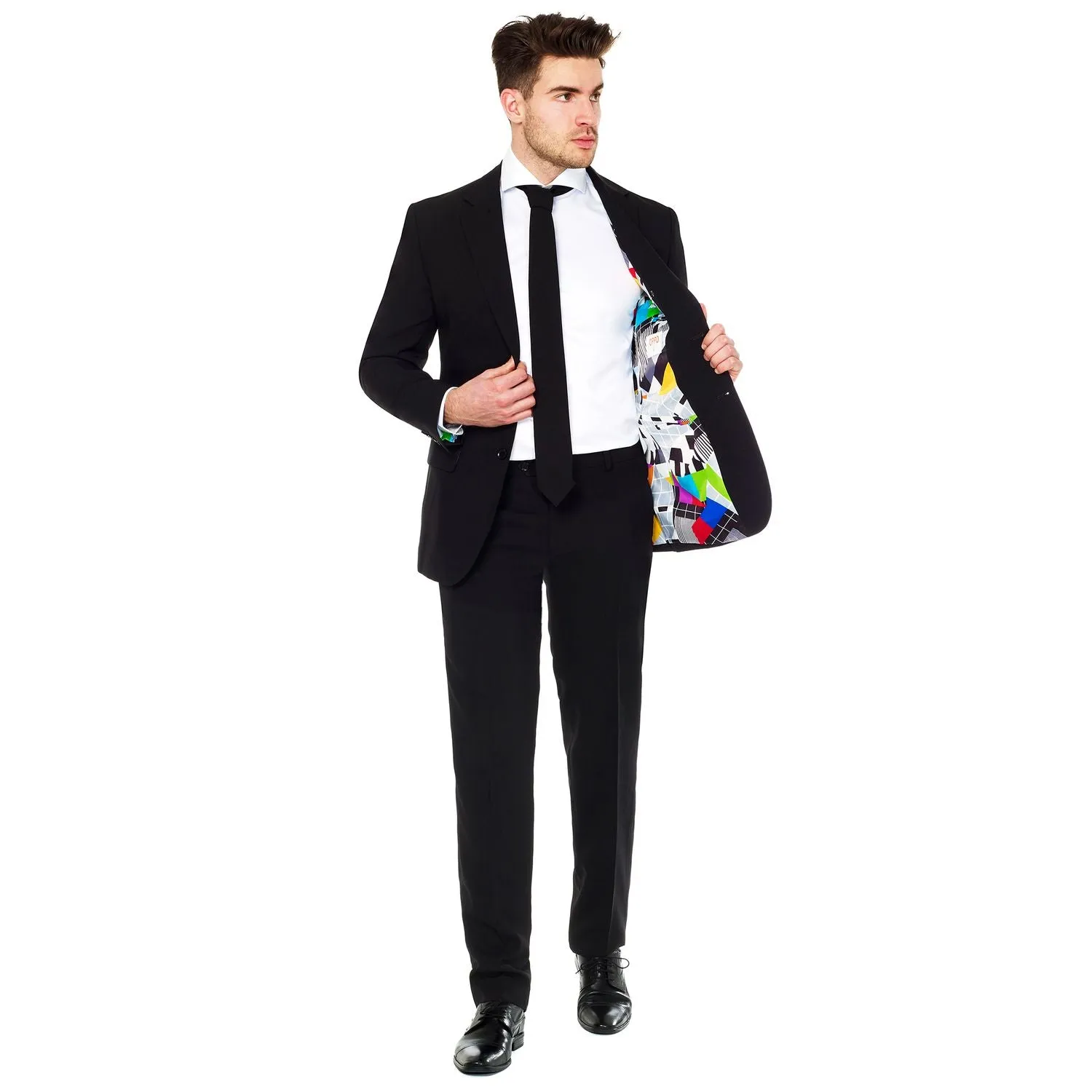 Men's Slim Fit OppoSuits Plain Suit and Tie, Black