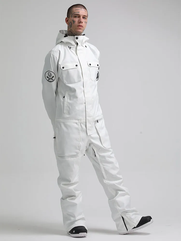 Men's White One Piece Ski Snowboard Suit Jumpsuit