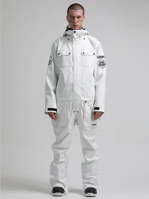 Men's White One Piece Ski Snowboard Suit Jumpsuit