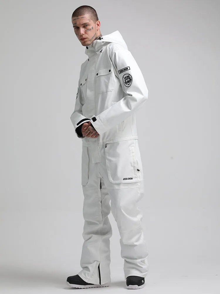 Men's White One Piece Ski Snowboard Suit Jumpsuit