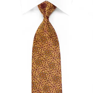 Mila Schon Mens Crystal Silk Necktie Golden Arabesque On Burgundy With Gold Sparkles