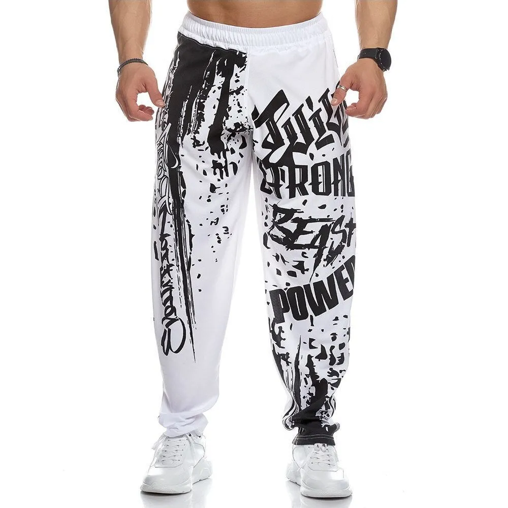 Muscle Men Sports Mesh Pants Male Thin Casual Running Training Loose Oversized Trousers Hip-Hop Printed Sportpants