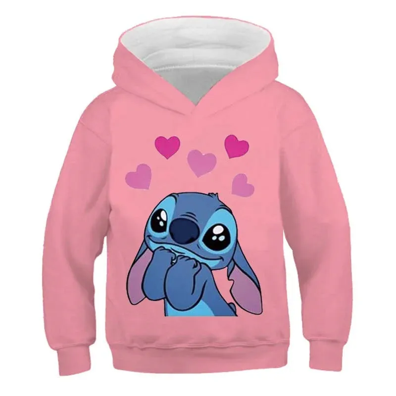 New Stitch Hoodies Girls Sweatshirt Autumn And Winter Long Sleeve Harajuku Pullovers Disney Series Stich Casual Hooded Tops