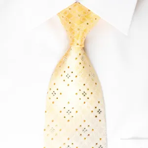 Nicole St Giles Silk Rhinestone Tie Jacquard Woven Checker On Yellow Silver With Golden Sparkles