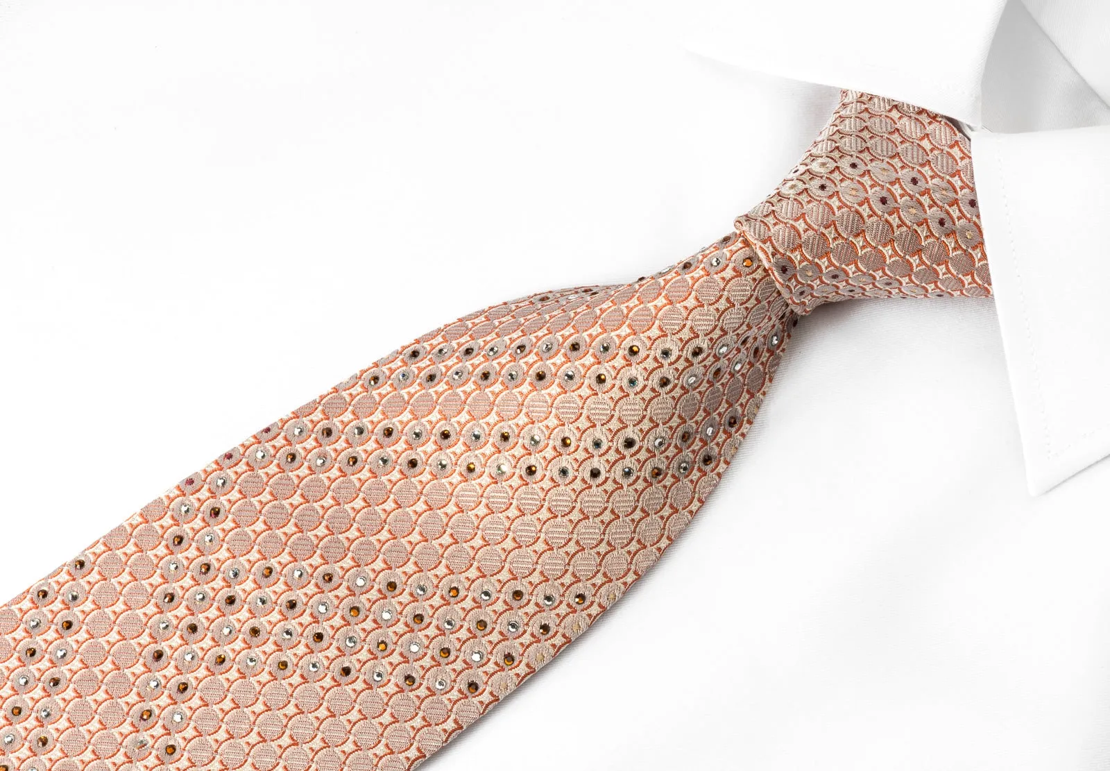 Nina Ricci Silk Tie Geometric Dots On Peach With Rhinestones