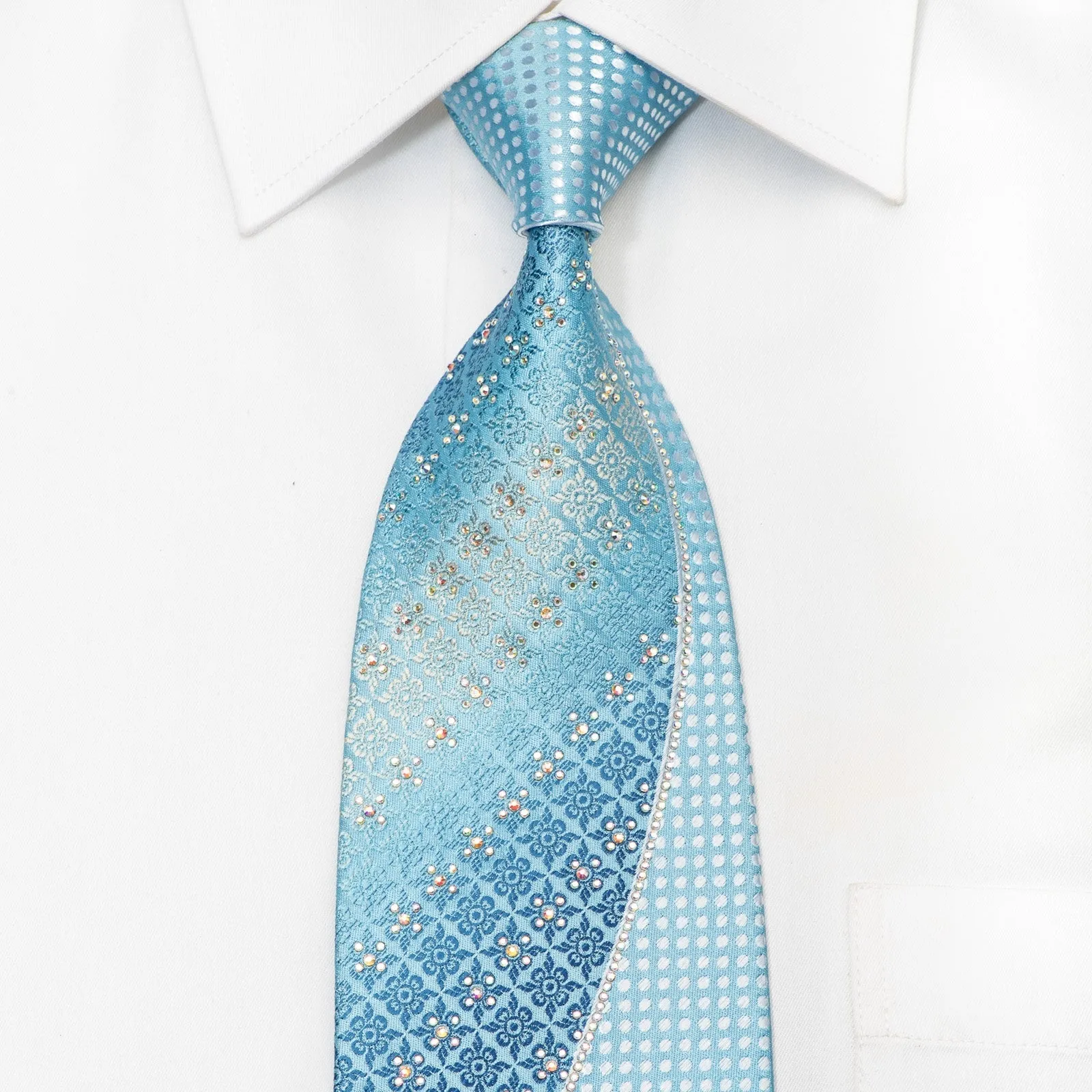 Paco Rabanne Men's Silk Tie Wave & Cartouche On Blue Sparkling With Rhinestones