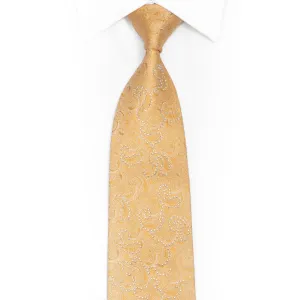 Paisley Design On Yellow Rhinestone Silk Tie With Gold Sparkles