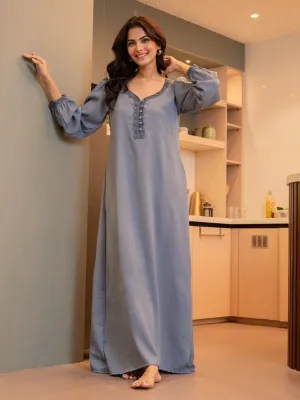 Pigeon Blue Soft Crepe Night Maxi