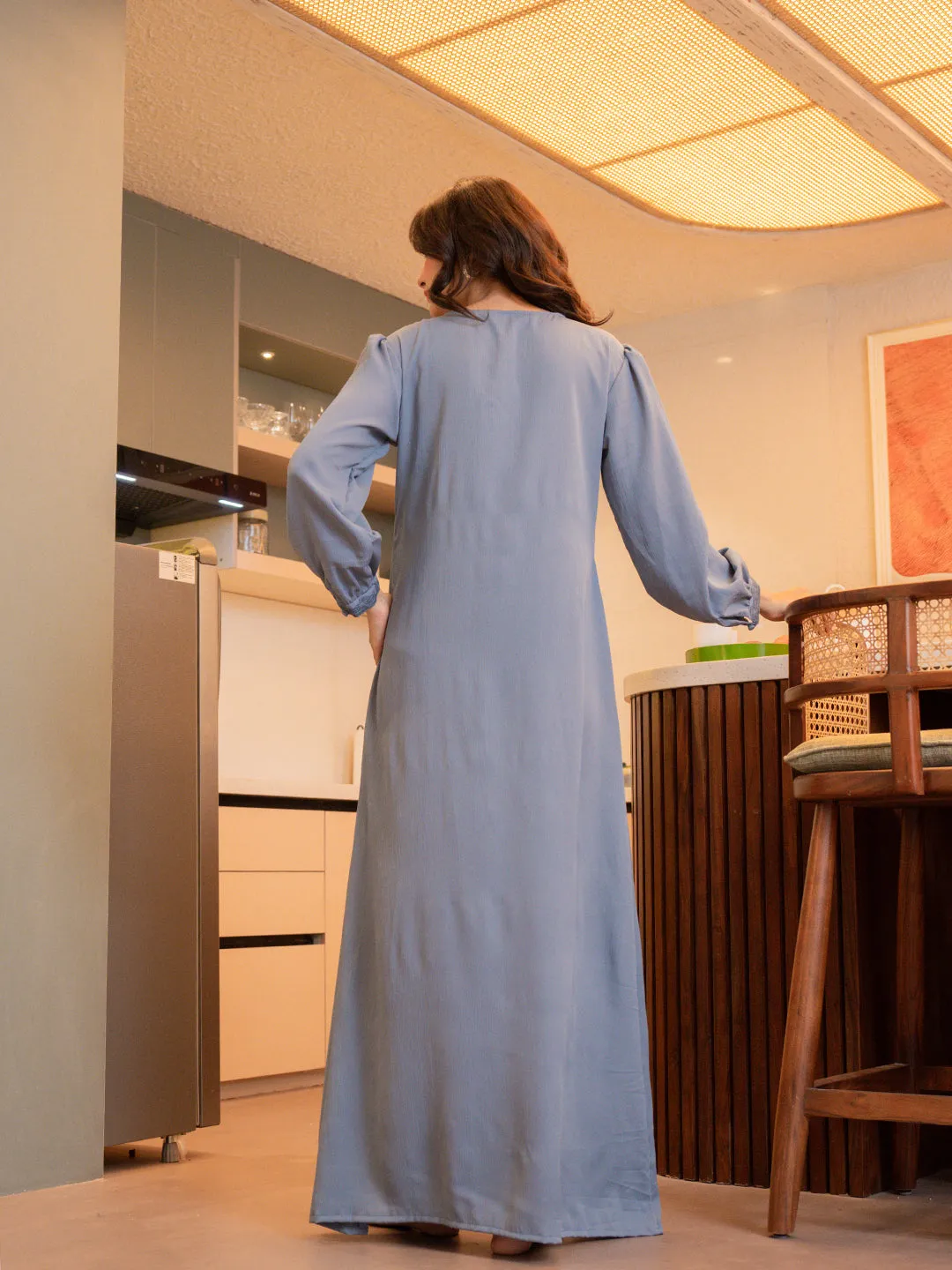 Pigeon Blue Soft Crepe Night Maxi