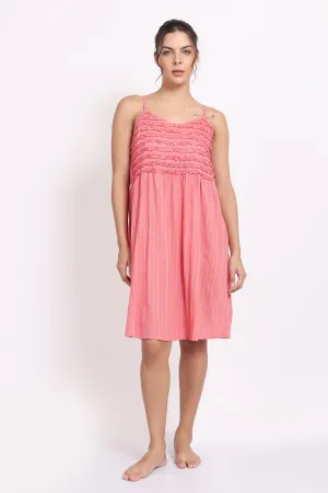 Self Stripe Frilly Nightie Coral