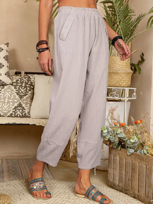 Solid Color Loose Cotton Linen Casual Pants Home Harem Pants