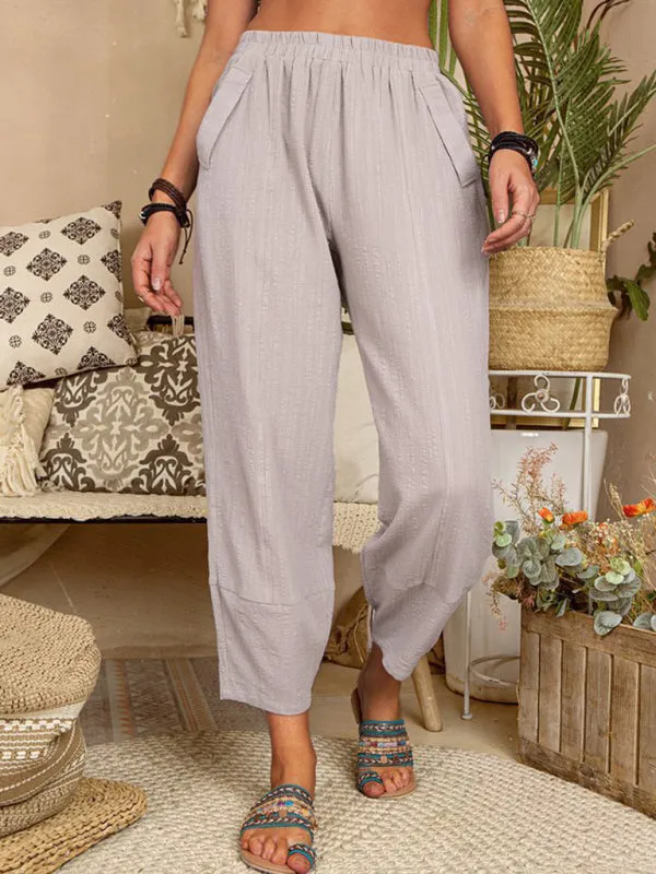 Solid Color Loose Cotton Linen Casual Pants Home Harem Pants