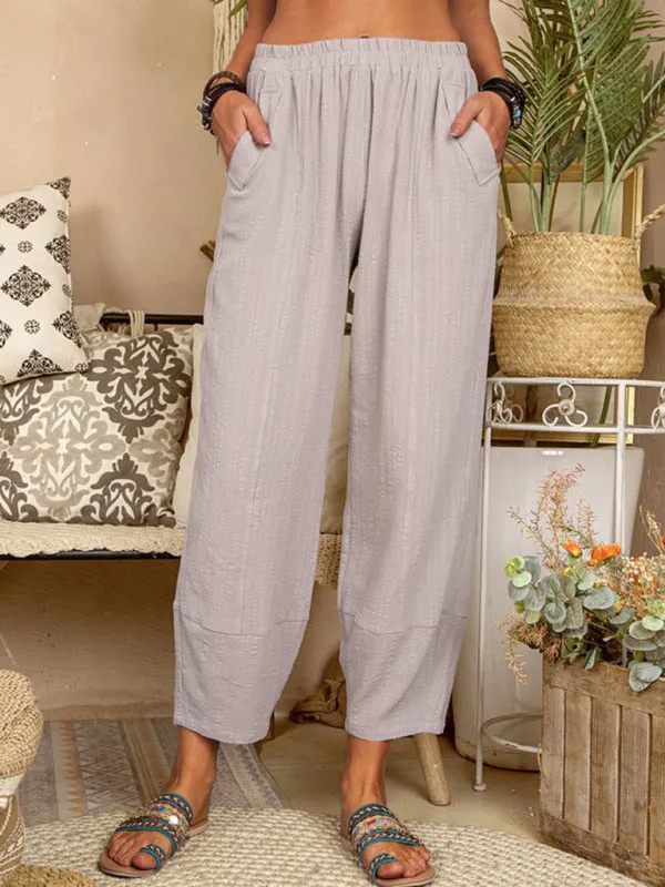 Solid Color Loose Cotton Linen Casual Pants Home Harem Pants