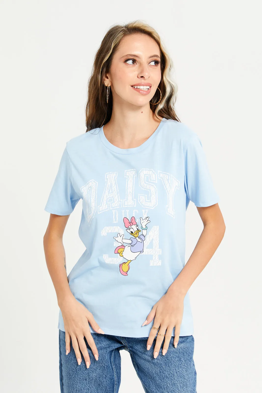 Women Blue Daisy Duck Printed T-Shirt